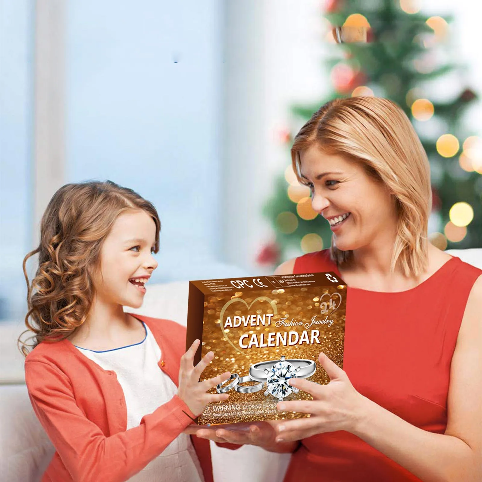 Guirlande de noël à piles avec minuterie, compte à rebours, calendrier de l'avent de noël pour enfants, ensemble de bijoux, bague, montre de sable, 5 Min