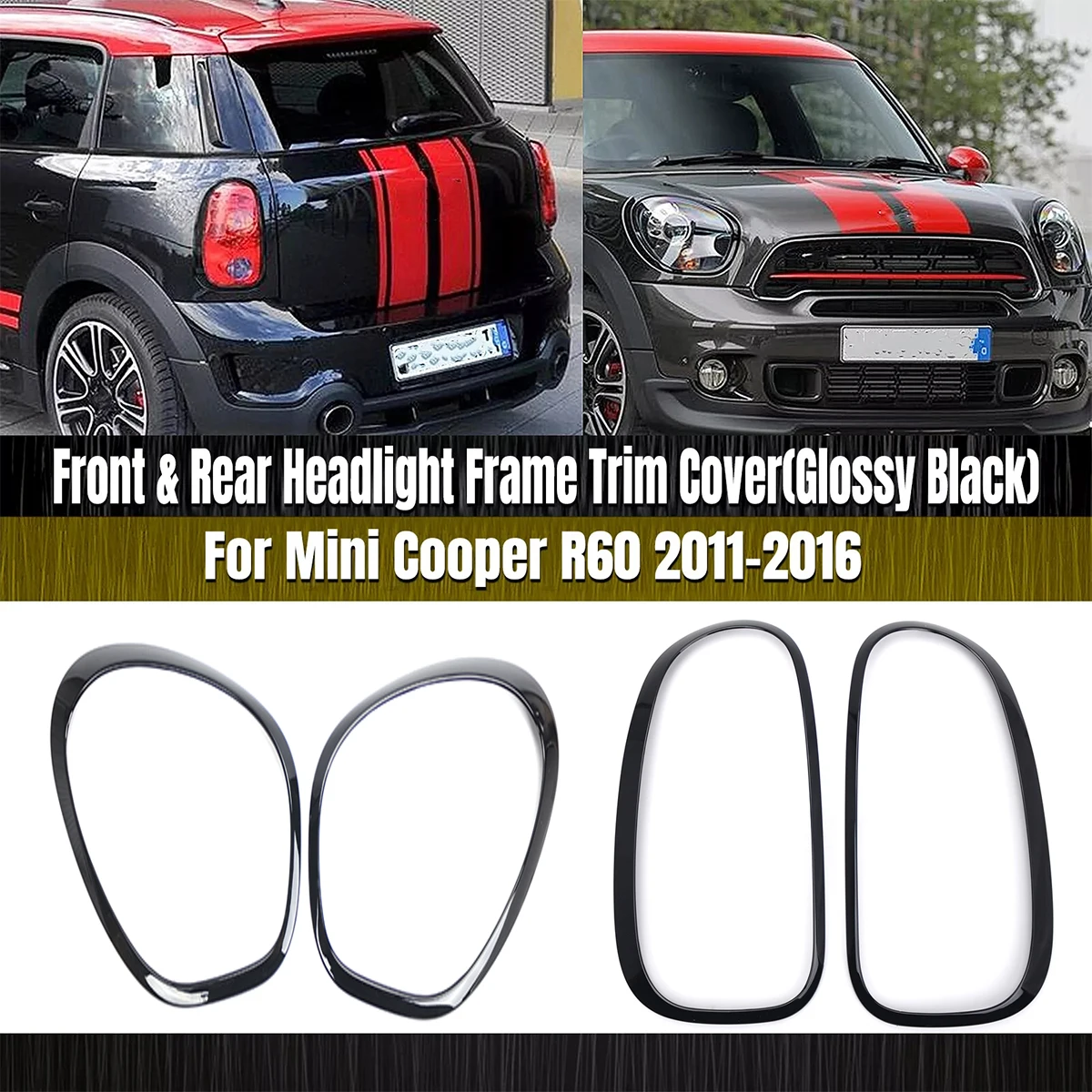 For MINI R60 Cooper Countryman 2011-2016 Headlight Ring Bezel Trim Surround Cover 1Pair Headlamp Tailight Bezel Decor Cover