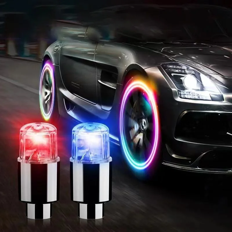 2PCS Colorful LED Wheel Valve Lights Motorcycles Bicycles Car Wheel Tire Valve Caps Universal Dustproof Bicycle Valve Cover