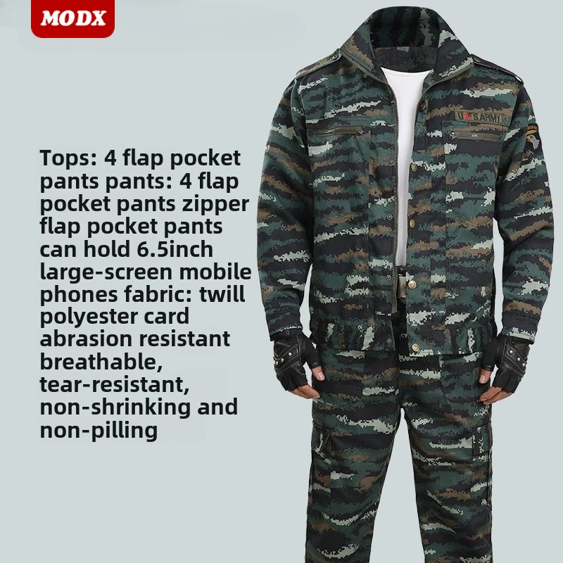 Conjunto de ropa de camuflaje para hombre, traje táctico para adiestramiento al aire libre, senderismo, montañismo, monos resistentes al desgaste, primavera y otoño