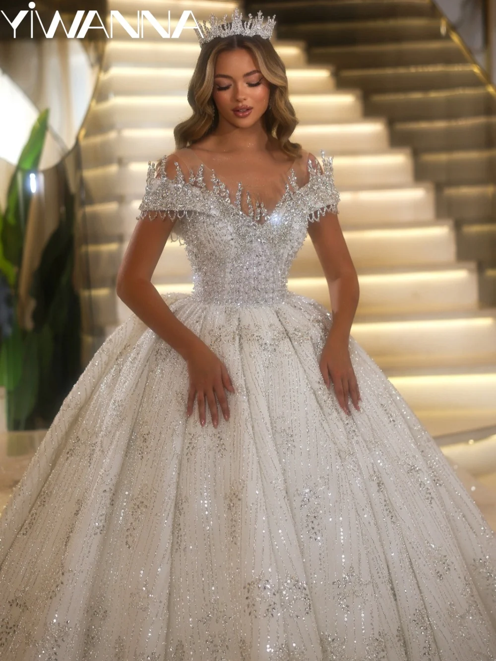 

Luxury Embroidery Beading Wedding Dress Glamorous Off Shoulder Bridal Gown New Customized Ball Gown Long Dresses For Bride