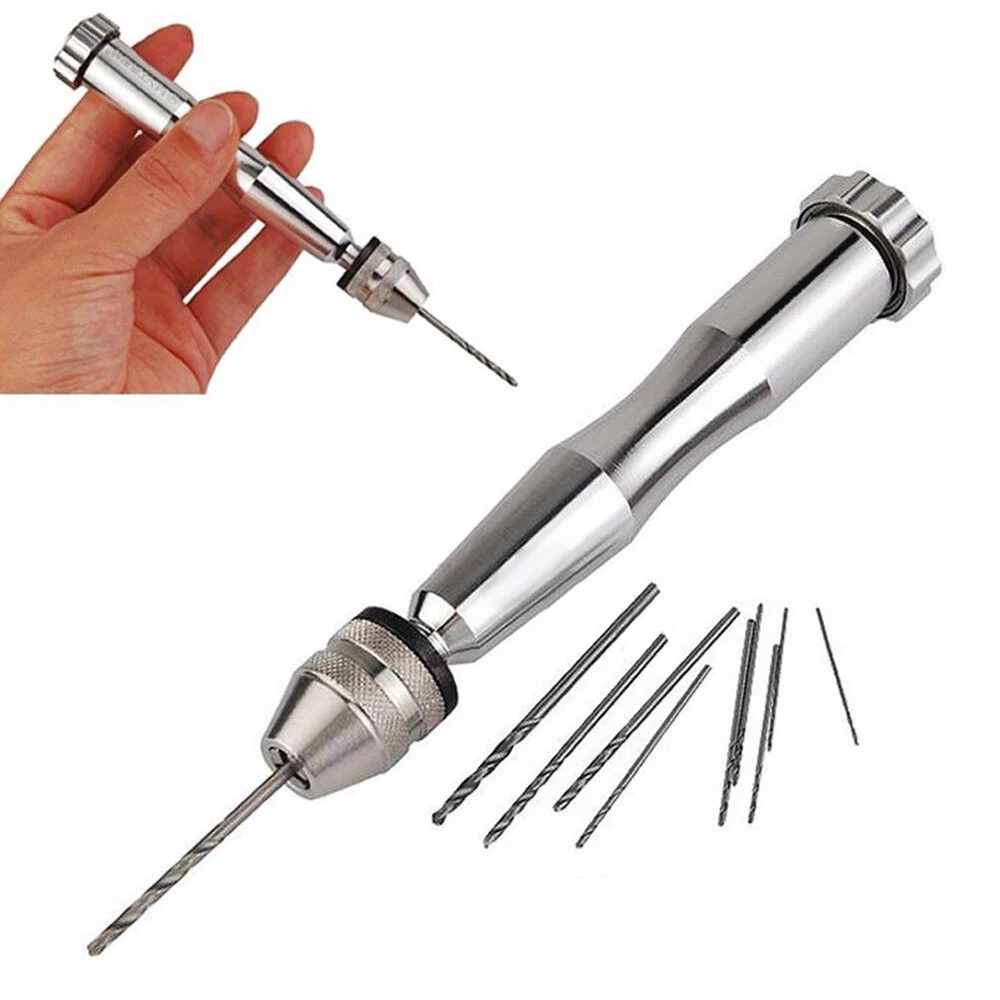 

Mini Aluminum Pin Vise Hand Drill Chuck For Jewelry And Watch Repair Swivel Head With Reversible Collets Includes 10 Bit