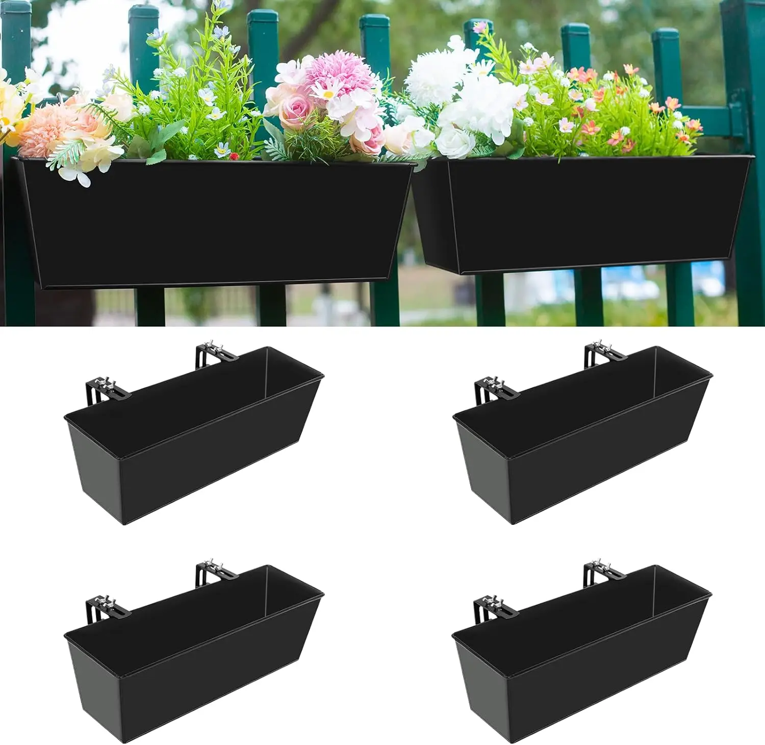 

Railing Planter for Outdoor Plants 16 Inch Metal Rectangular Window Boxes with Adjustable Brackets and Drainage Hanging Flower P