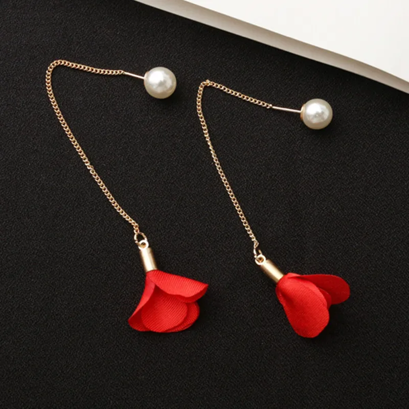 New 8 Colors Flower Long Tassel Earrings For Women Fashion Imitation Pearl Earrings Ear Line Elegant Wedding Party Jewelry Gift