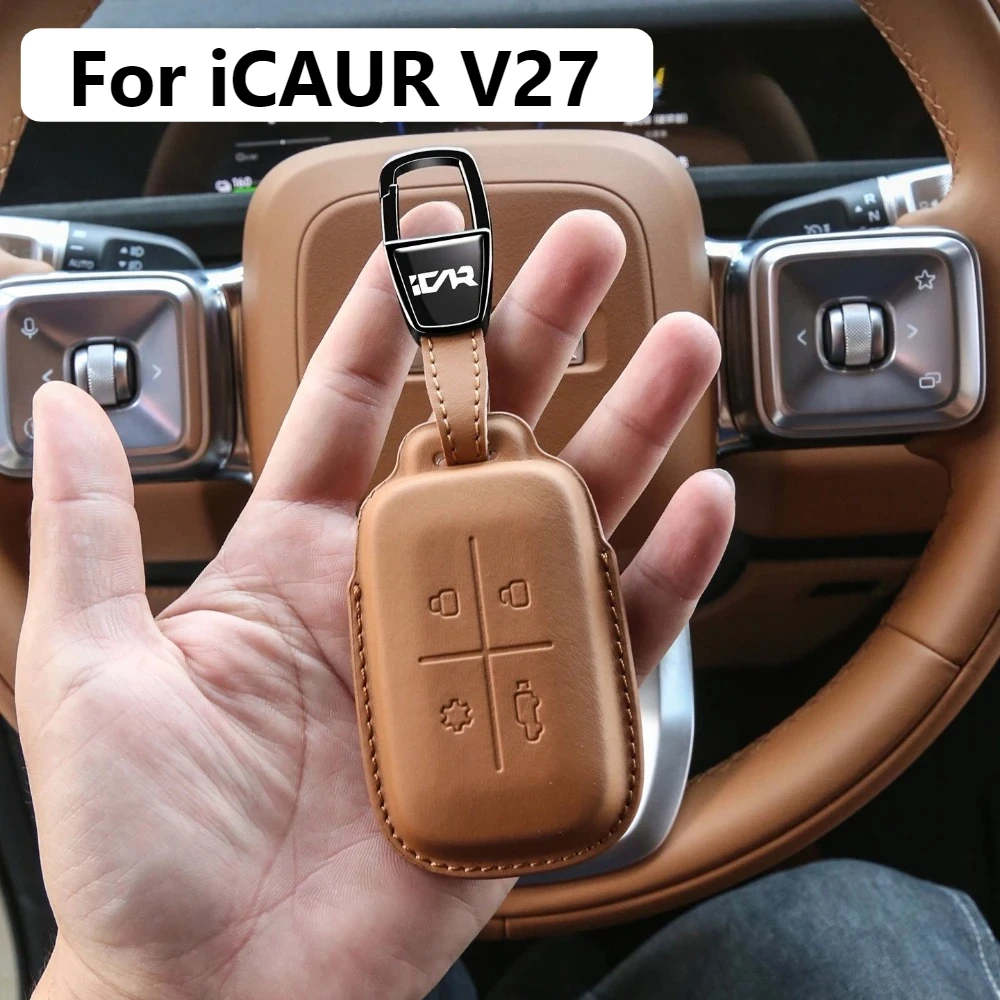 For Chery iCAUR V27 iCAR V27 Leather Key Cover Protector Case NFC Card Smart Key Shell Modification Anti Drop Wear Resistant