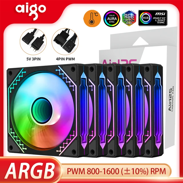 aigo Air12s PC Case Fan 12cm 4Pin 5V 3Pin ARGB Cyclic Mirror Light Effect PWM CPU 120mm Cooling Fan infinite space ventilador