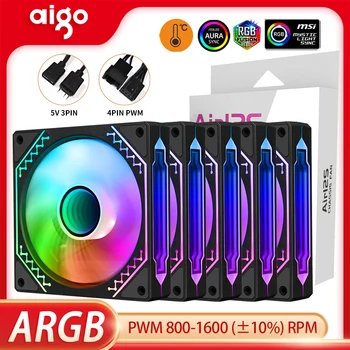 Aigo Air12s PC 케이스 선풍기 ARGB 순환 거울 조명 효과 PWM CPU 120mm 냉각 선풍기 무한 공간 환풍기, 12cm 4 핀 5V 3 핀