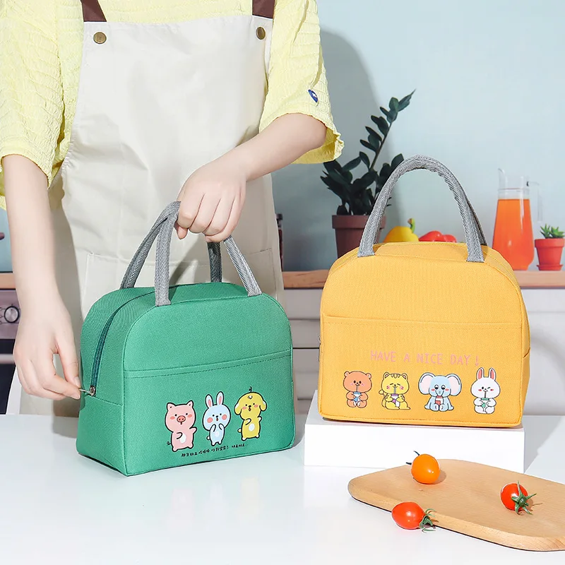 Cute Thermal Insulated Lunch Bag Convenient Box Student Bento Dinner Pouch Food Organizer for Picnic  with Cartoon Pattern