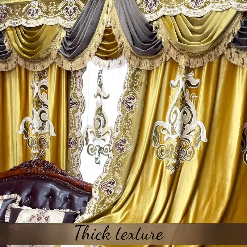 European Style Luxurious Atmosphere Golden Ice Velvet Embroidery Living Room and Bedroom Custom Size Luxury Blackout Fashion