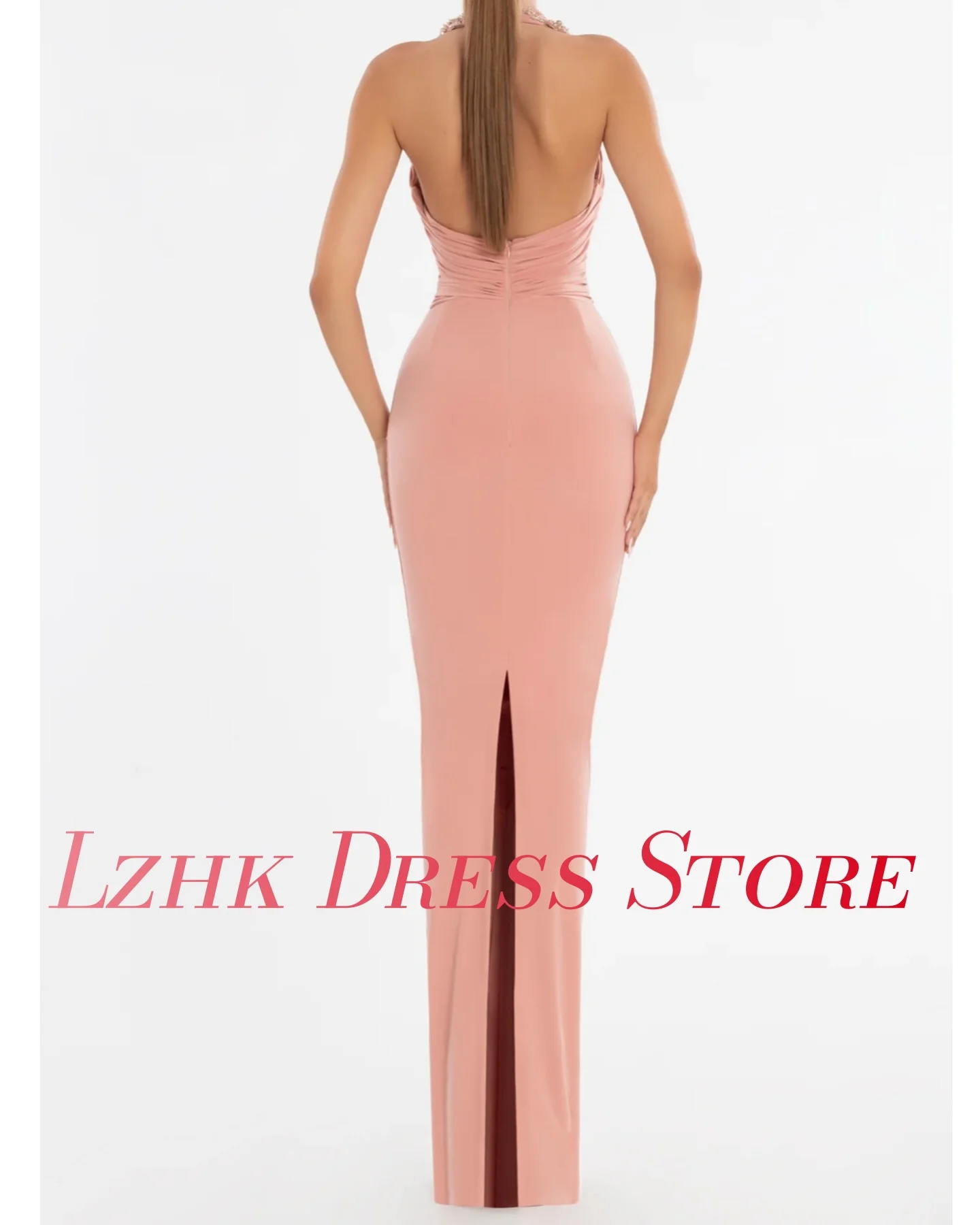 Maßgeschneidertes sexy Jersey-Abendkleid mit geradem Kristall, temperamentvoll, ärmellos, Neckholder, bodenlang, فستان • • Daug__