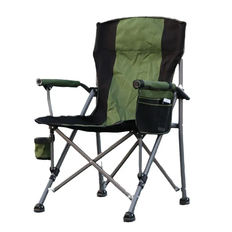 Outdoor Folding Chair Heavy Duty Camping Chairs Fishing Chair High Backrest Beach Painting Studio Stool With Arm Rest Cup Holder