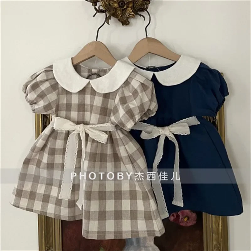 Mother And Baby Girls Matching Dresses For Women Clothing Korean Mommy And Daughter Plaid Dress 2022 Parent-Child Clothes Summer