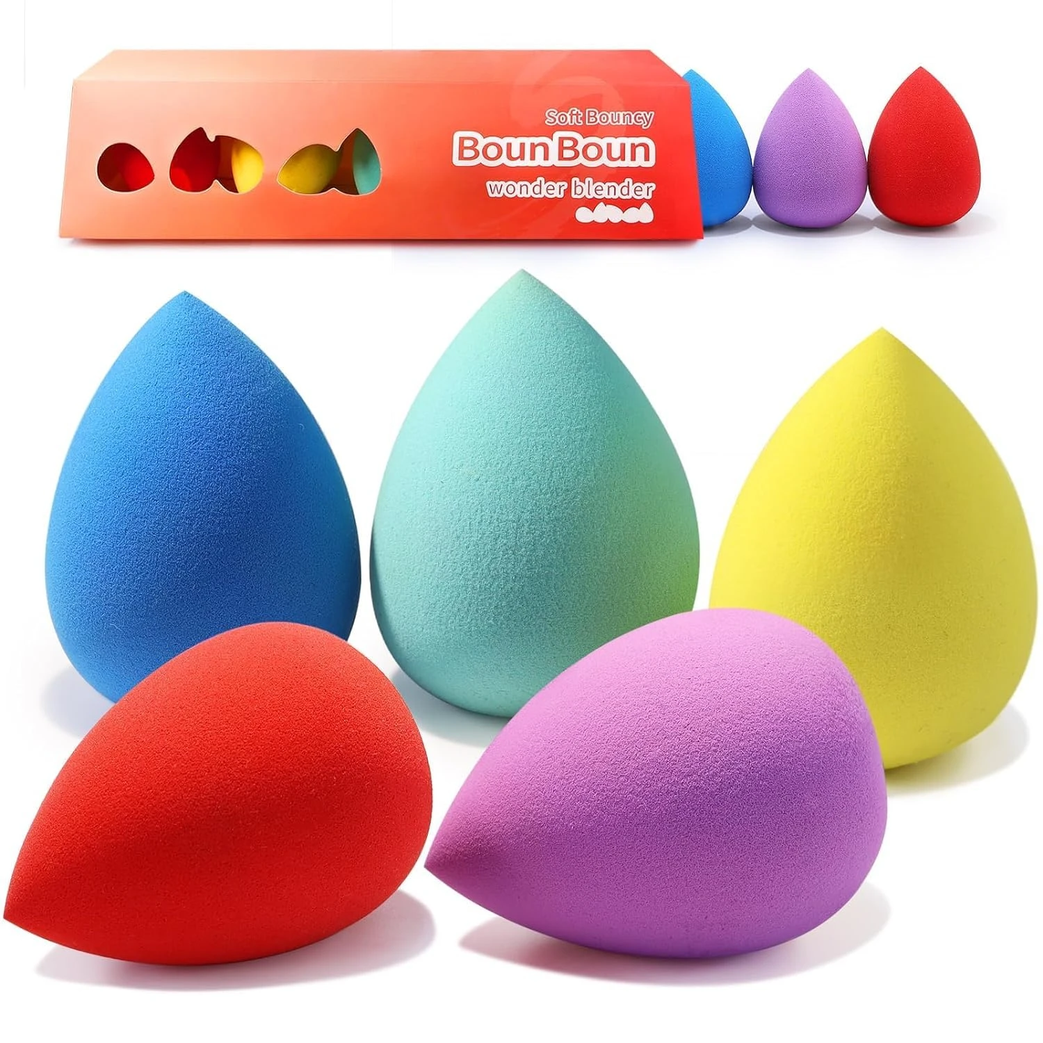 5 Pcs Latex-Free Makeup Sponge Set for Blending Foundation, Cream, Powder. Enhances Makeup Application