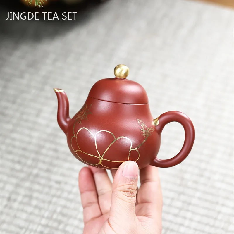 

Tradition Yixing Purple Clay Tea Pot Raw Ore Dahongpao Portable Kettle Handmade Filter Beauty Tea Maker Tea Set Gift 170ml