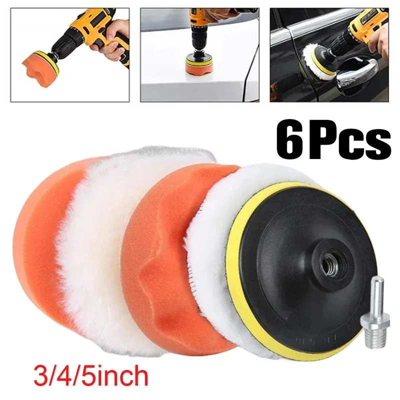 3/4/5 Inch Drill Car Polisher Wool Car Polishing Sponge Pads Kit Reusable Polishing Machine Wax Pads Buffing Waxing Clean Polish