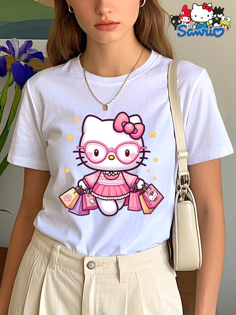 2022 Sommer Hello Kitty Sanrio Damen Casual Graphic Tee Kurzarm High-End-Luxus ist sowohl für Männer als auch Frauen Top Y2k