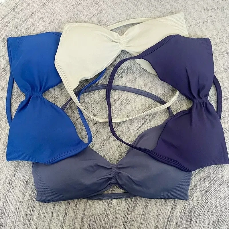 No Logo Sports Bra Strappy Backless Yoga Gym Bra Removable Cups Women Workout Clothing Gym Top Halter Sport Bras image 4