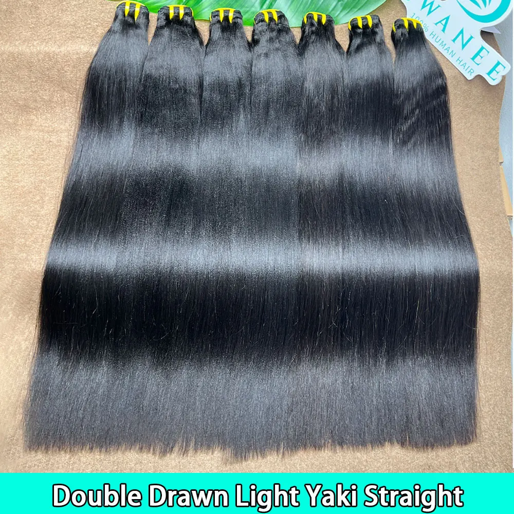 Double Drawn Yaki Straight Hair Bundles 1/3/4PCS Deal 100% Human Hair 15A Grade Natural Color Sew In Bundles Quick Weaves