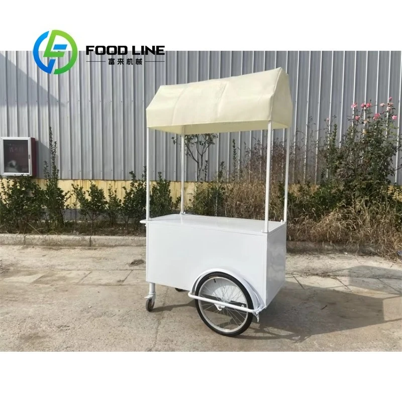 Custom Mini Classic Ice Cream Push Cart Scooter Mobile Shop Soft Serve Fried Ice Cream Bar Vending Cart  Street Snack Business