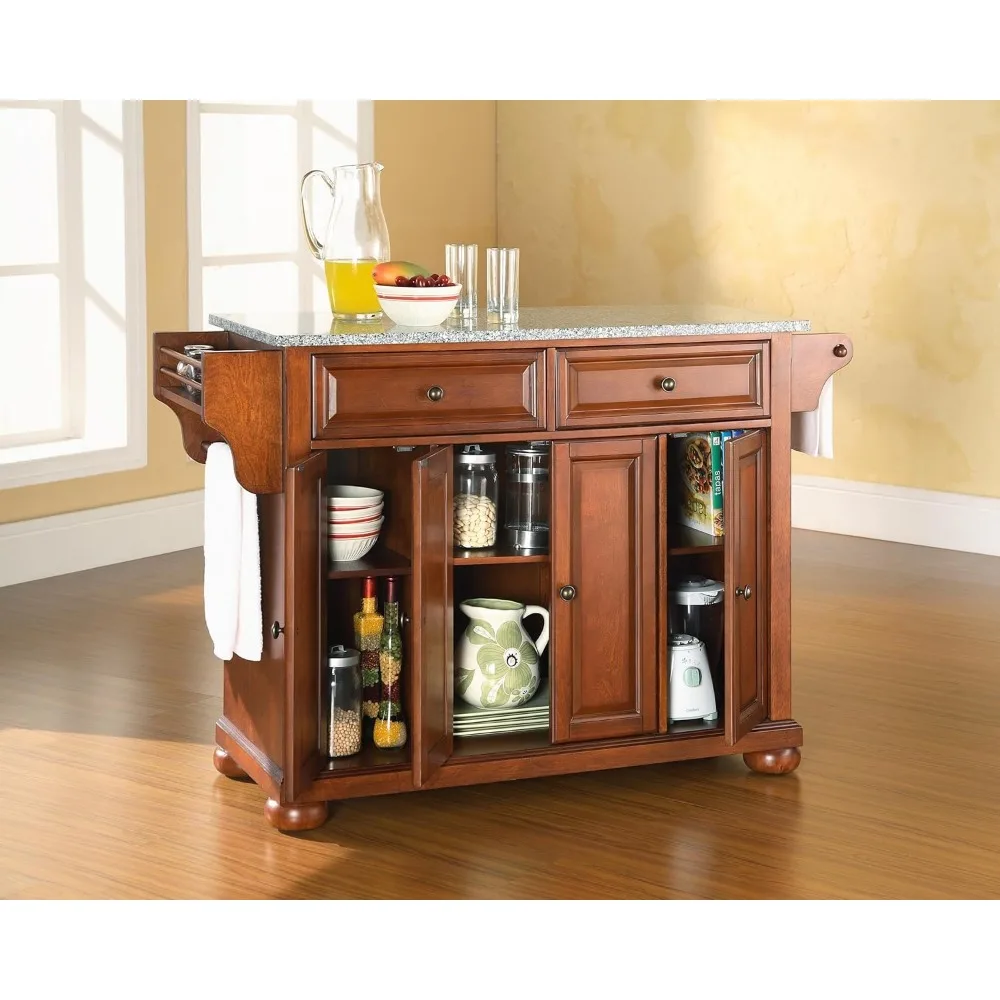 Alexandria Kitchen Island with Solid Grey Granite Top, Classic Cherry