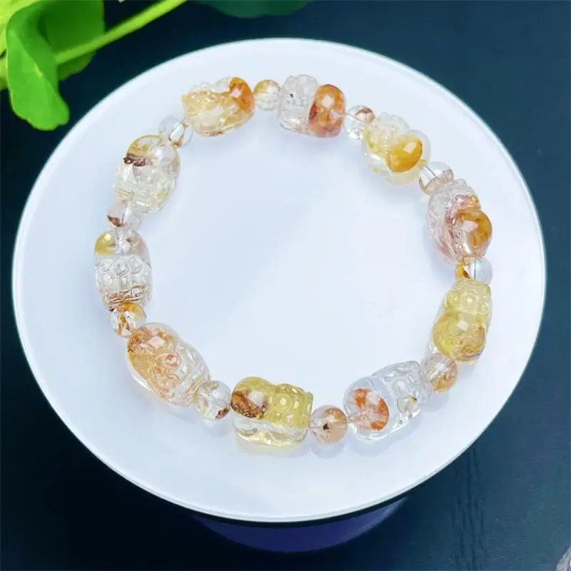 13–14 mm natürlicher Herkimer-Diamant, roter Feuerquarz, Hämatoid, Pixiu-Perlenarmband, Heilung, Fengshui, Energie, Schmuck, Urlaubsgeschenk, 1 Stück
