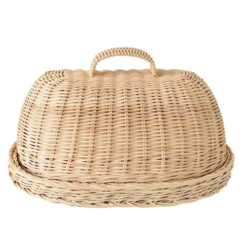 Retro Imitation Rattan Meal Cover Square Dining Table Cover Food Cover Fly-Proof Cover Hotel Snack Plate with Lid Breakfast Cover Fruit Basket Round Snack Basket Rattan with Lid Storage Basket Jewelry Cosmetics Toy Storage Box Imitation Rattan Woven