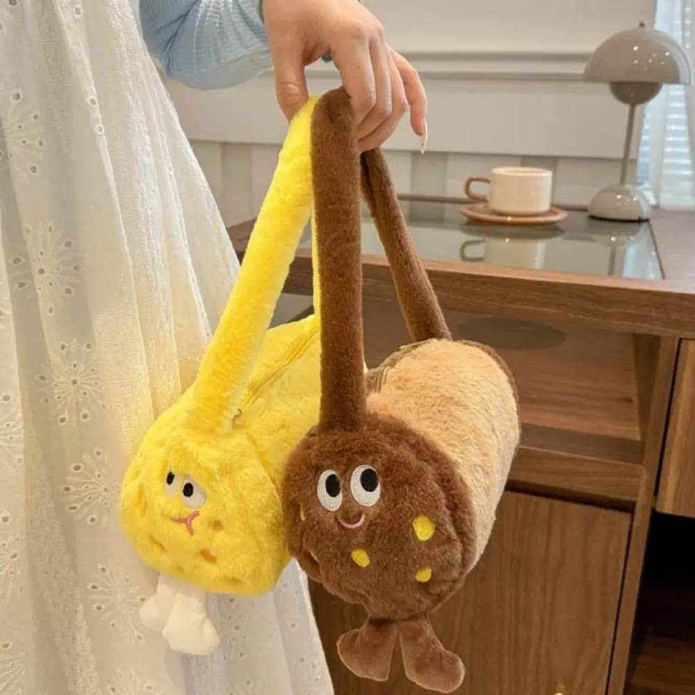 

Cute Cylindrical Plush French Fries Handbag Korean Style Soft Cartoon Hamburger Bag Kawaii Biscuit Cute Fluffy Handbag Gift