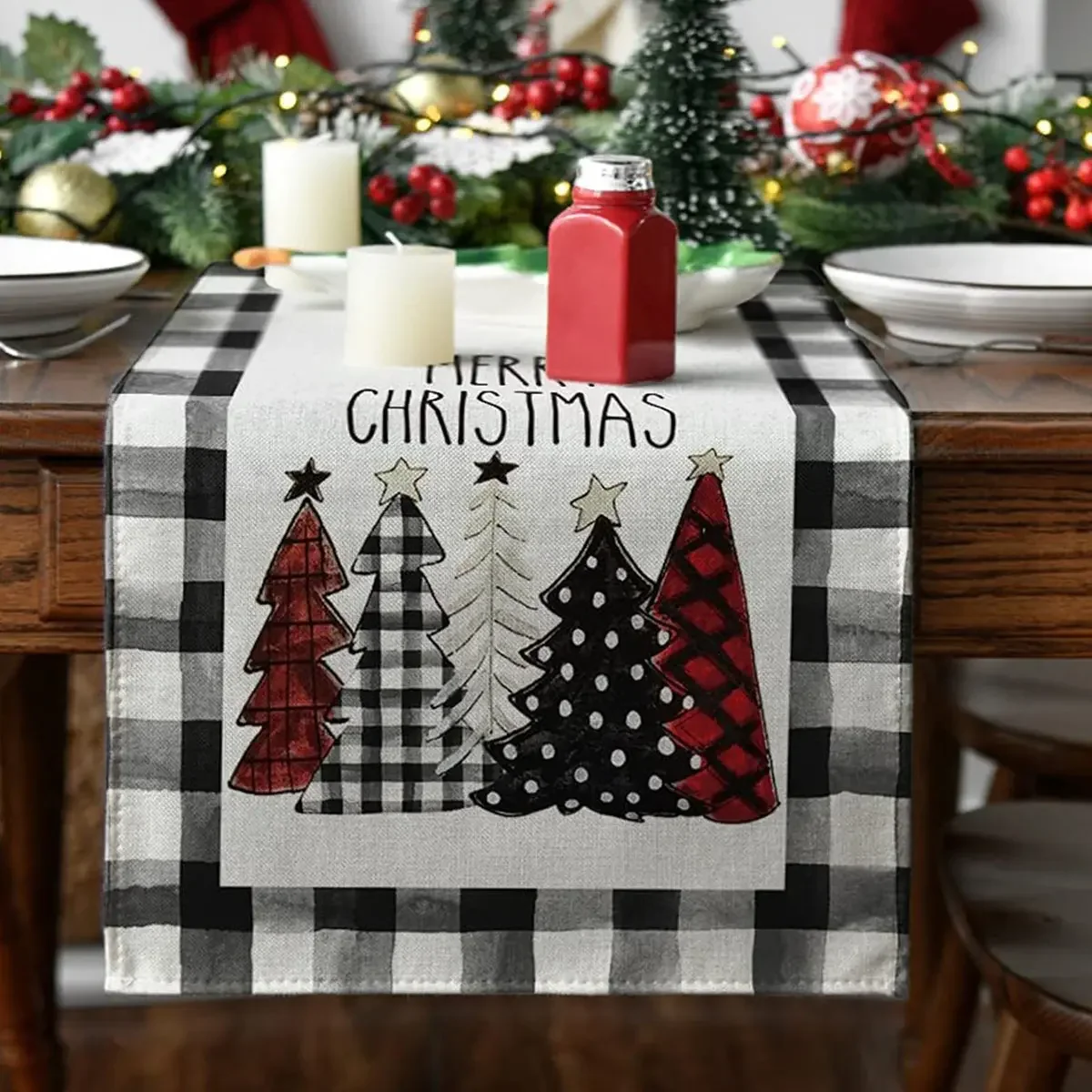 Christmas Tree Pattern Tablecloth Style for Kitchen Decor & Family Gathering Table Decoration Table Runner