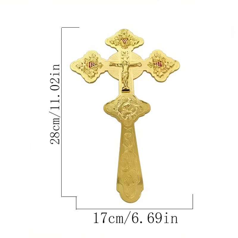 New2026 Gold Plated Double Sided Orthodox Hand Blessing Cross for Church Liturgy Home Altar Prayer Devotion Christian Gift Decor