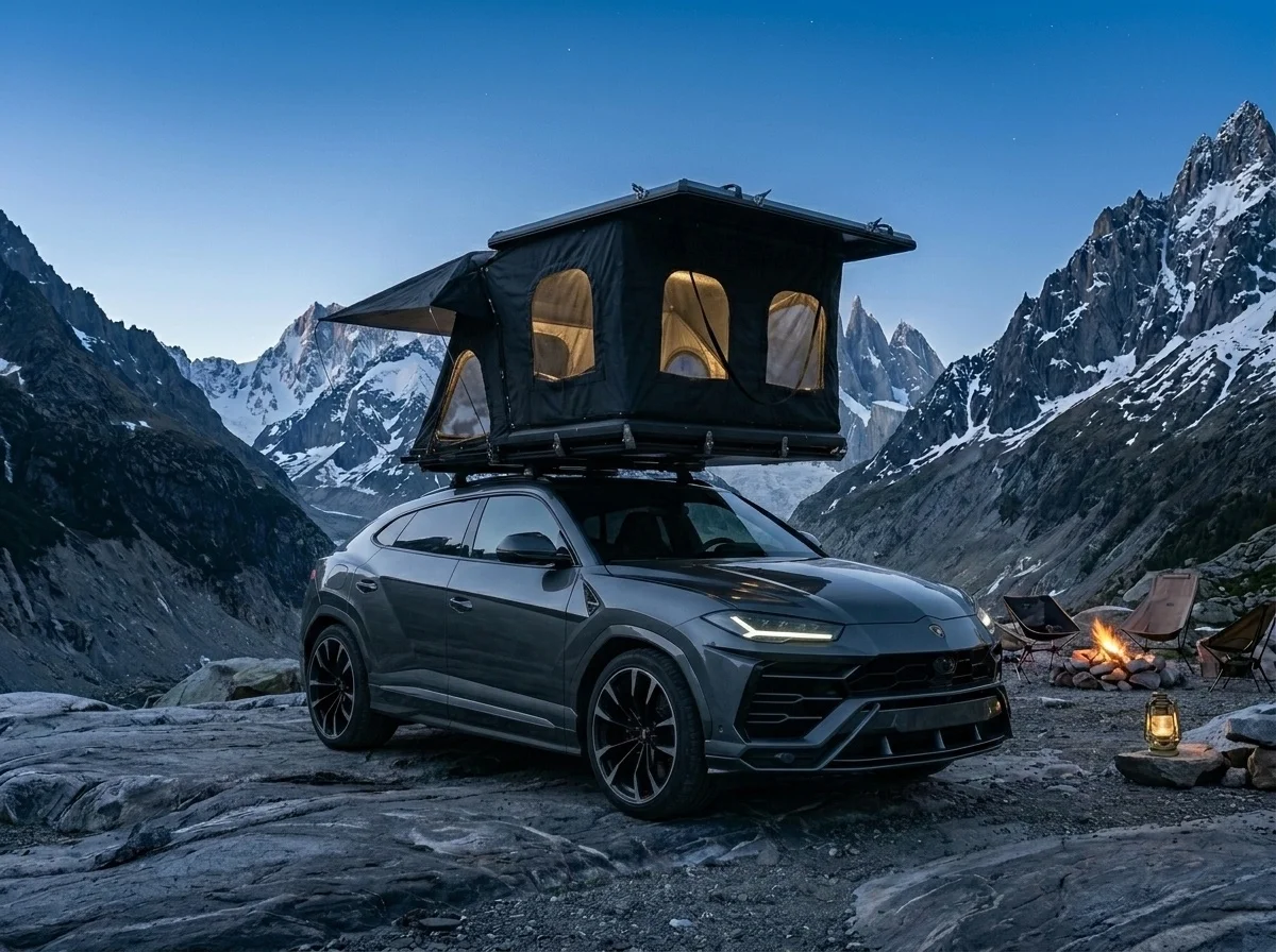 Four-Season Side-Opening ABS Hard Shell Rooftop Tent With Annex | Quick Open 3-4 Person Car Roof Top Tent With Mattress Ladder