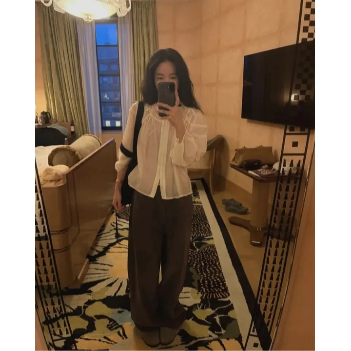 Bolha de renda sve irt feminino suave ele topo primavera novo solto versátil irt coreano sle pele-amigável respirável