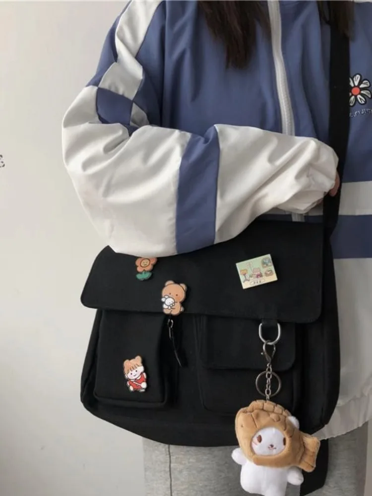 Japońska torba na ramię w stylu Harajuku, urocza, retro, płócienna, dla uczennic/studentek. — zdjęcie 2
