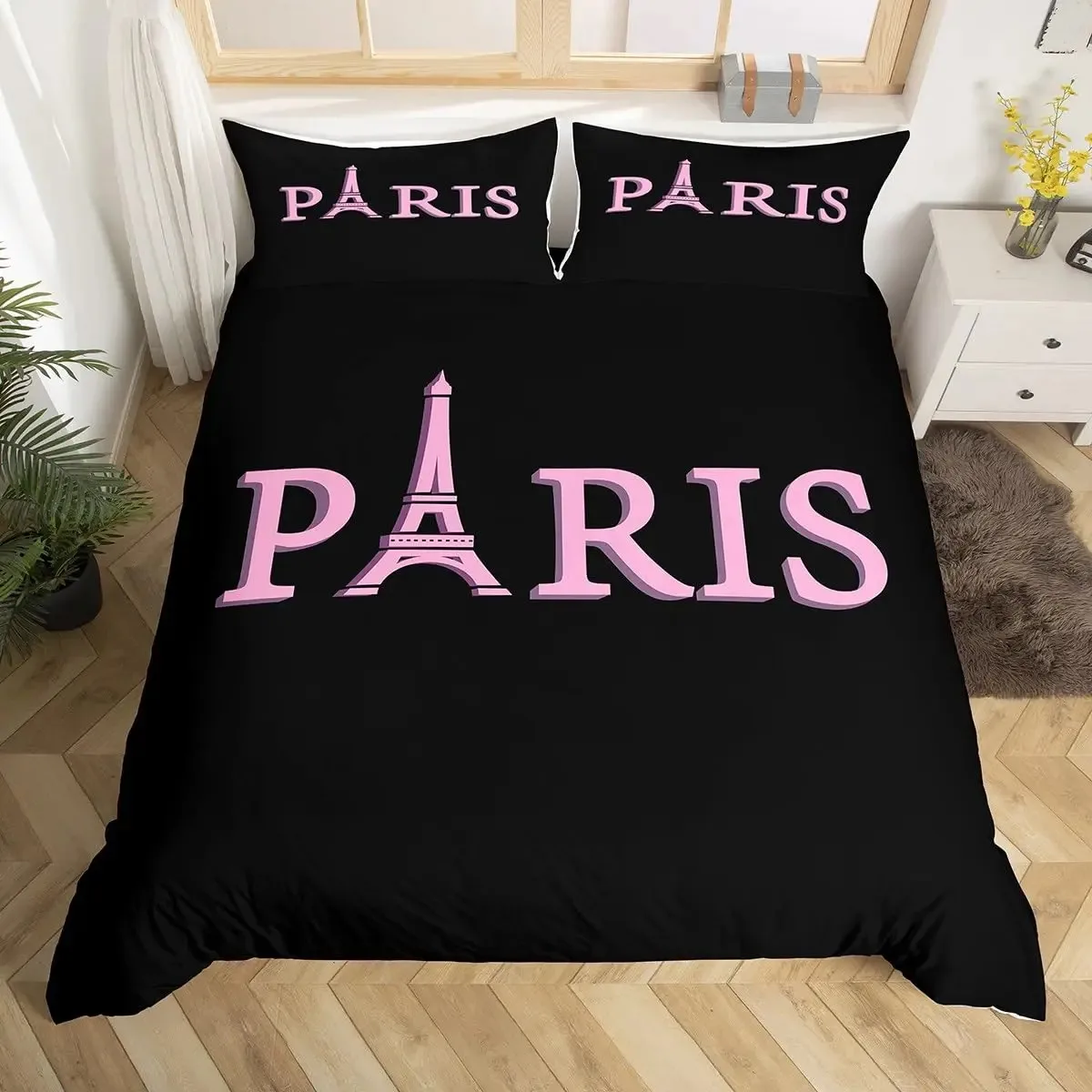 Paris Bedding Set France Eiffel Tower Landscape Duvet Cover Queen Modern Art Microfiber Comforter Cover Cityscape Quilt Cover