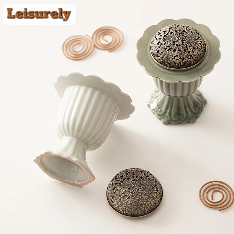 

Chinese Celadon Flower Mouth Incense Burner Indoor High Foot Sandalwood Agarwood Furnace Crafts Study Room Tea Set Accessories