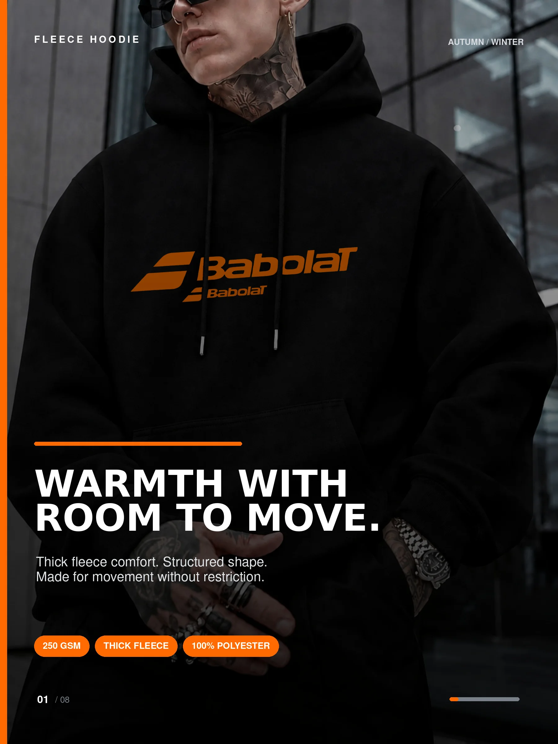 Men's Halloween Babolat Print Pullover Hoodie Streetwear Autumn Winter Casual Orange Graphic Kangaroo Pocket