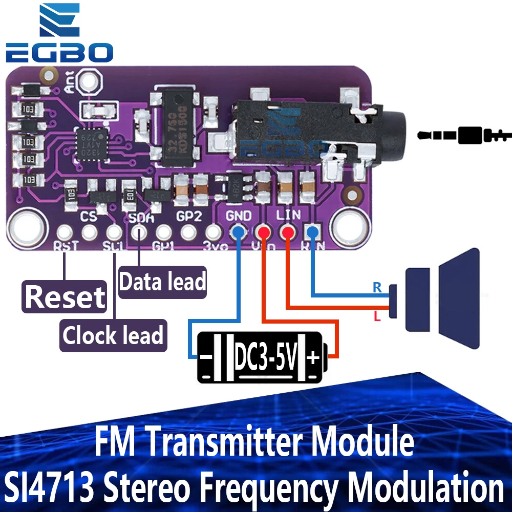 FM Transmitter Module SI4713 Stereo Frequency Modulation CJMCU-4713 DC 3-5V Digital Wireless Radio MCU Controller