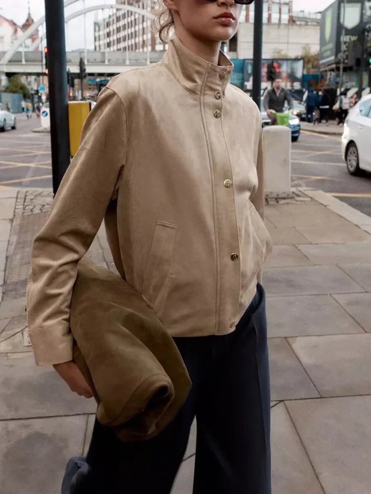 

European and American style new arrivals fashion trend simple casual women's clothing stand collar zipper fleece effect jacket