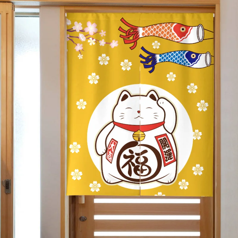 Japanese Lucky Cat Door Curtain Entrance Partition Curtains Kitchen Dining Room Home Decoration Doorway Feng Shui Curtain Noren
