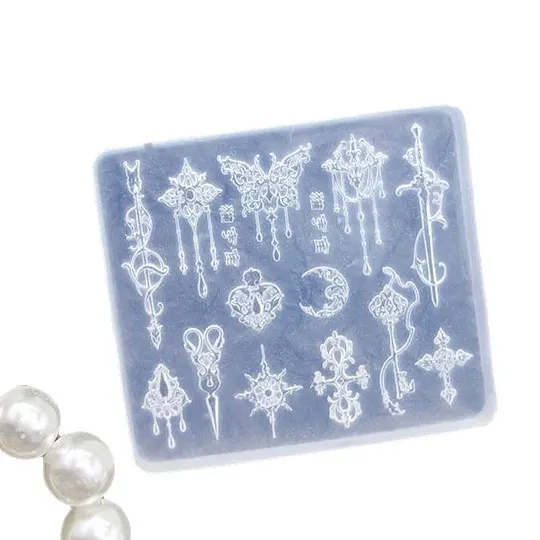 Gothic Vintage Metal‑Texture Nail Art Charms Sword Cross Butterfly Key Moon‑Shaped 3D Alloy Decorations For Long Coffin Nails Ornament view 6