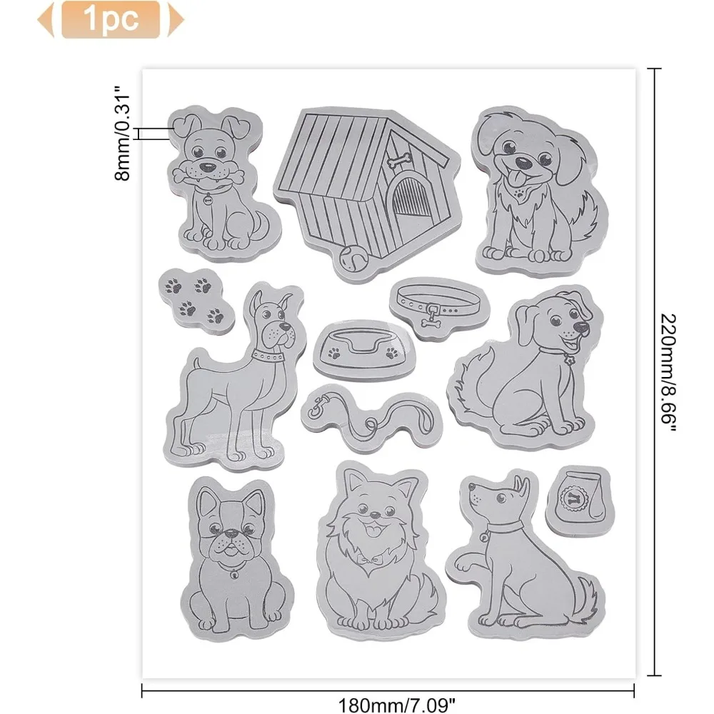 Dogs Cling Rubber Stamps Dog Footprints Kennel Collar Script Stamps for Christmas Birthday Thanksgiving Cards Making DIY