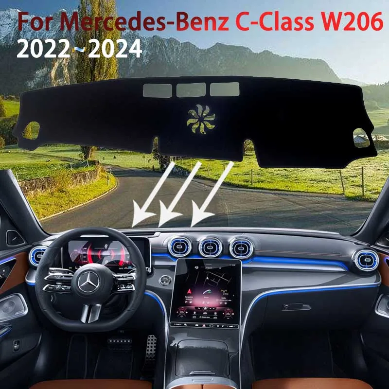 แดชบอร์ดฝาครอบBoardพรมพรมสําหรับMercedes-Benz C-Class W206 2022 2023 2024 Sun Shade Capeผ้าห่มAnti-Sunรถสติกเกอร์