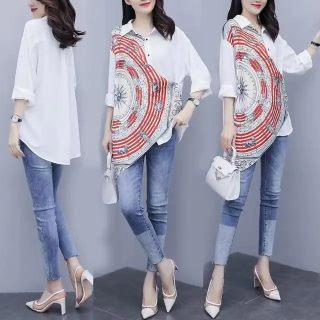 

Осенний большой размер, свободный шарф с принтом в стиле ретро, воротник в стиле пэчворк, повседневный универсальный женский шарф из смеси полиэстера, прямой крой