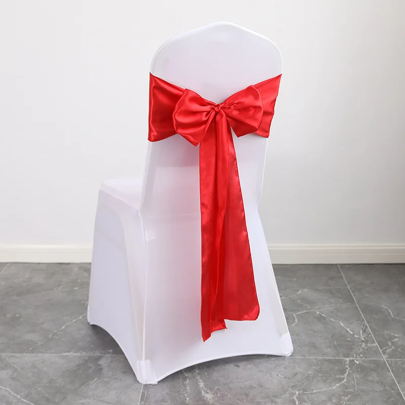 Satin Sash Bow Tie Self-Tie Chair Decoration Shiny Luxury Chair Sash Bow for Wedding Birthday Party Hotel Dining Room Festival H