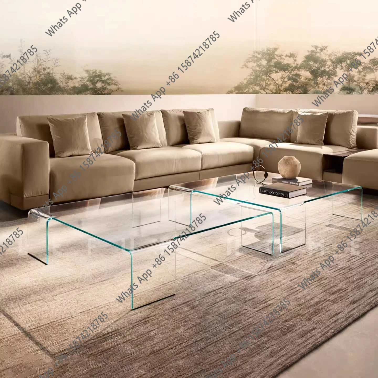 

Glass coffee table Italian minimalist living room household square large flat layer designer coffee small tea table