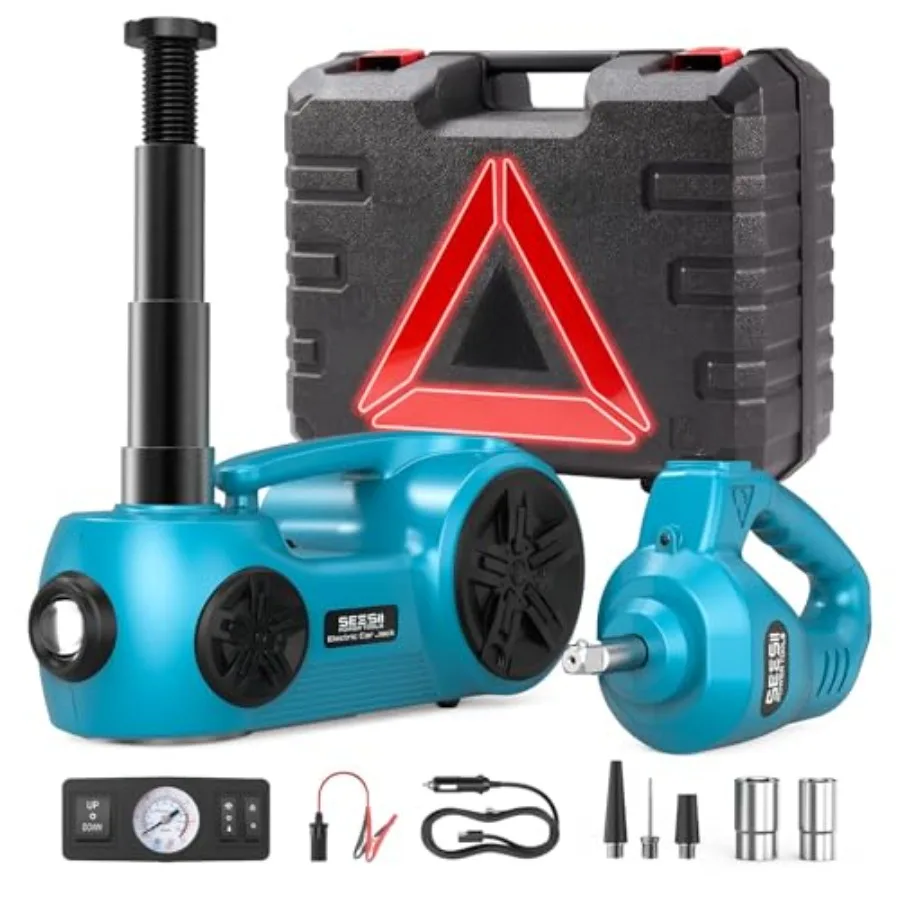 

Electric Car Jack Kit: 5 Ton 12V Hydraulic car Jack with Impact Wrench and Tire Inflator Pump 17.7 Inch Lift Range 3in1 Floor J