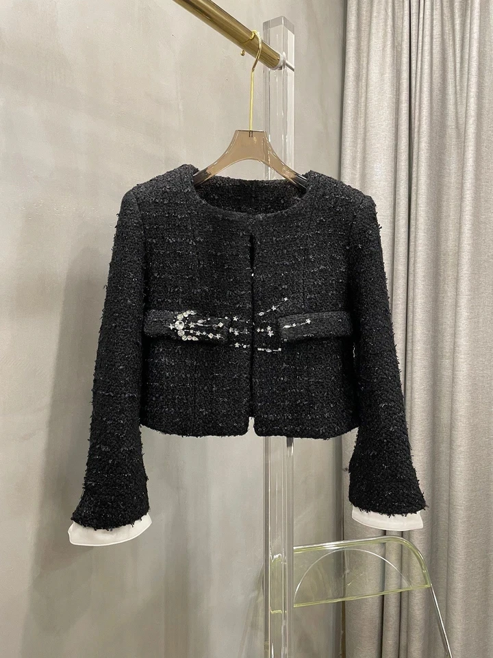 

2024 Spring New Women Diamonds High Quality Tweed Jacket Female Chic Coat for Ladies Overcoat