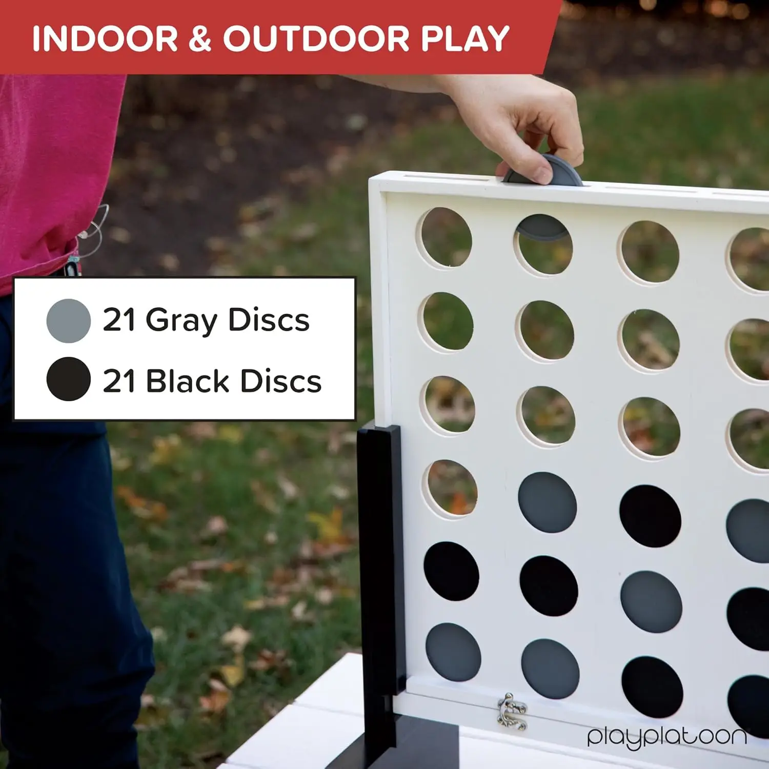 لعبة خشبية عملاقة 4 في صف خارجي - لعبة لوحية 4 في صفوف في الهواء الطلق مع العملات المعدنية والعلبة والقواعد #4