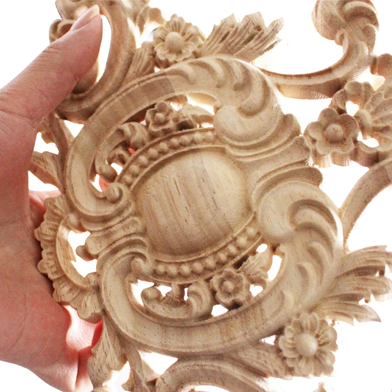 Natural Floral Wood Carved Crude Wood Wooden Figurines Crafts Unpainted Corner Appliques Frame Furniture Woodcarving Decorative