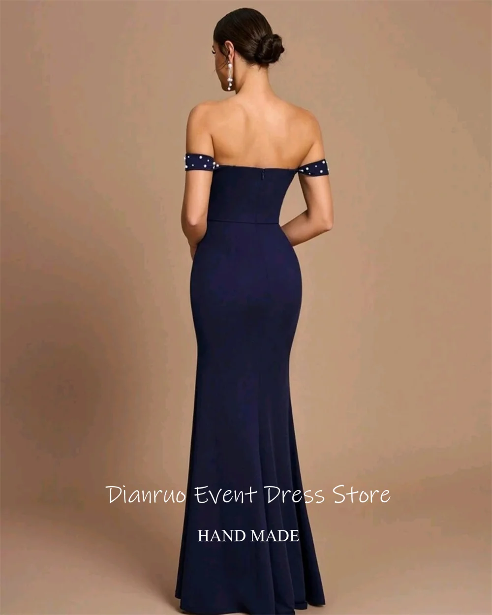 Dianruo azul marinho vestidos de noite vintage fora do ombro vestido de festa alças frisadas vestido de fenda lateral para mulher 2025 personalizado