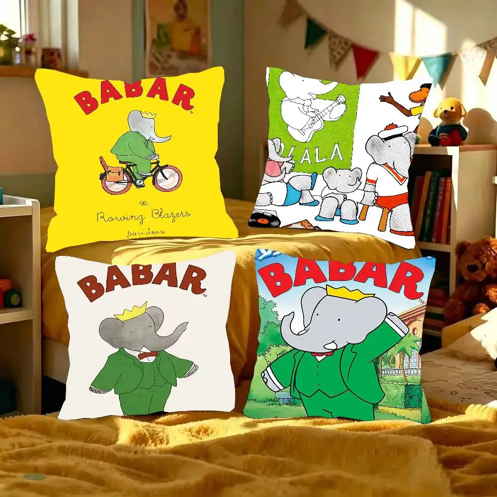Cartoon Fairy Tale B-Babar The Elephant Pillow Case Fashion Square Pillowcase Bedroom Sofa Room Ins Decoration Leisure